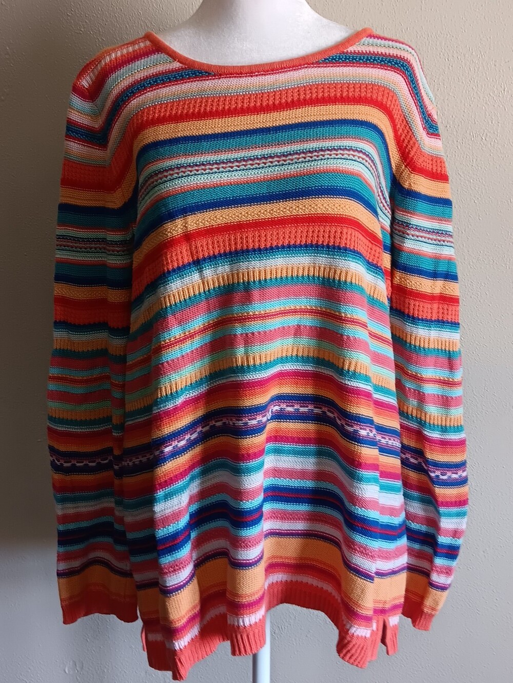 Talbots Multicolor Striped Knit Cotton Sweater Womens Size Large, Long Sleeve